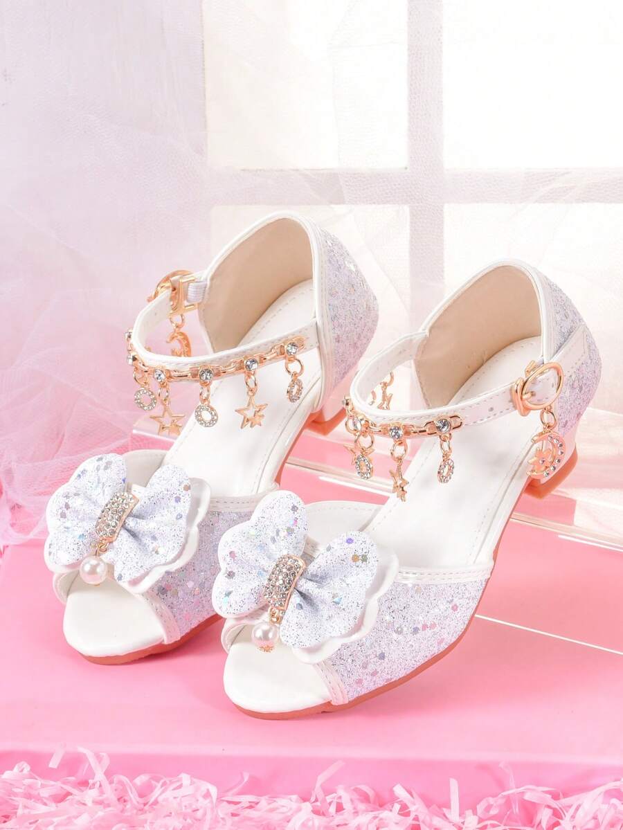 Girls' Fashion High Heel Sandals, Rainbow Glitter Kids Pageant Shoes For Little Girls, Suitable For Performance, Runway, Party - White - View 1