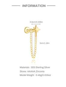 1 buah/Set Anting Tusuk Wanita Perak Sterling 925 dengan Rumbai, Anting Tusuk Tulang Rawan Klasik, Cocok untuk Helix, Tragus, Tulang Rawan Telinga, Desain Belakang Datar, Sempurna untuk Pemakaian Sehari-hari dan Pesta, Perhiasan yang Indah - Emas - View 6