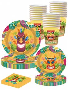 10PCS Aloha Luau Plates And Napkins,Hawaiian Tropical Tiki Party Supplies Disposable Tableware Set Luncheon Dinner Paper Plates Napkins For Birthday Party,Holiday Parties, Weddings, Graduations, Summer Parties - Multicolor - View 8