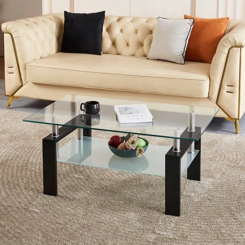 Clear Tempered Glass Coffee Table Living Room Tea Table - Black - View 1