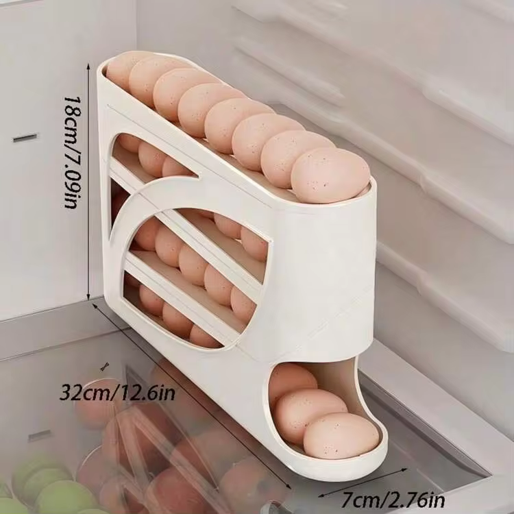 1pc Multi-Layer Refrigerator Egg Holder, Large Capacity Rotating Sliding Egg Tray, Kitchen Storage Container - View 4