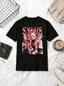 Maglietta in cotone unisex con grafica di fulmini rossi "SYLUS" di Love And Deepspace - nero - Visualizzare 6