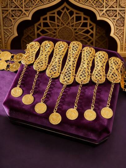 Herseygold 1pc Turkish/Kurdish Bridal Gold-Plated Waist Belt, Middle Eastern Arabic Coin Waist Chain, Luxury Ladies Maxi Dress Accessory, Wedding Ceremony Gift, Autumn Decor