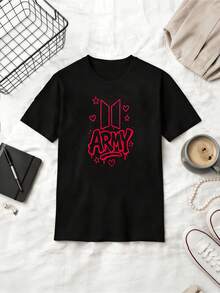 ARMY Graffiti Style Graphic Unisex Cotton T-Shirt - Black - View 6