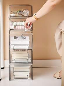 Caja de almacenamiento de acrílico transparente con múltiples cajones, de gran capacidad para cosméticos, artículos de papelería, joyas, organizador de encimera de baño - transparente - Ver 3