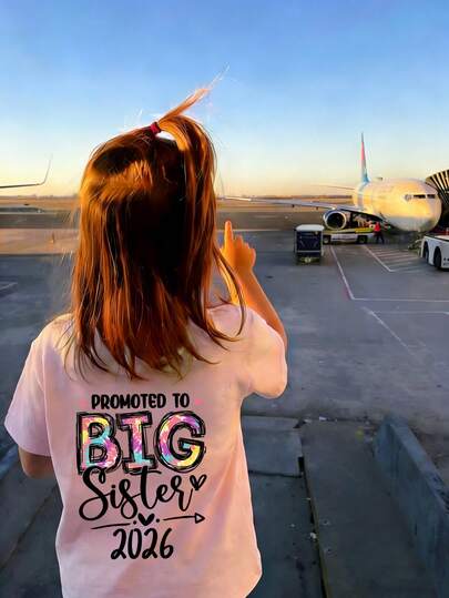 女童休闲趣味印花圆领短袖T恤，夏季上衣