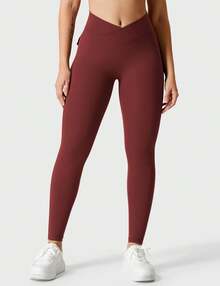 YEOREO Workout Leggings With Pockets For Women V Cross Waist Scrunch Charm Leggings No Front Seam Gym Yoga Pants  Summer Leggings For Women - Rượu vang đỏ - Xem 7