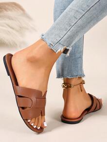 Ximi Ruo Korean Style Casual Flat Slippers For Women, Brown Color, Holiday Essential, Open Toe, Woven Roman Style, Suitable For Spring, Summer, Beach - Brown - View 4