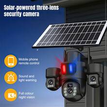 A True Three Lens Solar Powered Security Camera Equipped With Red And Blue Alarm Lights, Supporting 2.4GHz/5.8GHz WiFi, 360 ° Steering, PIR Motion Detection, Full-Color Night Vision, Two-Way Audio, IP66, And Can Be Used In Conjunction With Various - 黑色L3MSXT-BLACK - 查看 6