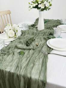 1pc Bohemian Style Polyester Cheesecloth Table Runner, Solid Color Tablecloth, Wedding Table Runner, Holiday Tabletop Decor Fabric Runner, Rustic Transparent Table Runner Suitable For Wedding Party Decoration - Light Green - View 3