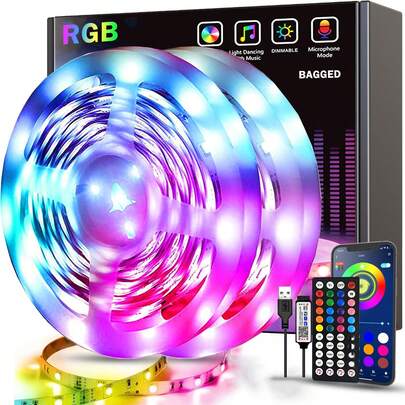 1 dải đèn LED thông minh, điều khiển từ xa và ứng dụng, đèn RGB có hẹn giờ, đồng bộ nhạc và đổi màu, trang trí DIY cho phòng, nhà cửa, đám cưới, tiệc lễ hội.
