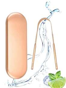 一套不锈钢舌刮器，专业口腔护理工具，从根源改善口臭！不锈钢U型刮头，轻轻一刮即可深层清洁舌苔，有效去除食物残渣、细菌和厚厚的白色舌苔，告别尴尬的口臭，保持口腔清新。告别易变形、清洁力弱的塑料舌刮器，重新定义专业清洁！ - 玫瑰金 - 查看 4