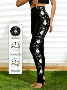 1 chiếc quần legging nữ dài đến mắt cá chân, in họa tiết hoa hồng bên hông, kiểu dáng thanh lịch và thời trang. - màu đen - Xem 9