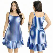 Women's Short Dress, Conservative/Modest, Fabric, Hem With Ruffle, Vacation Dress, Home Dress - 藍色條紋 - 查看 1