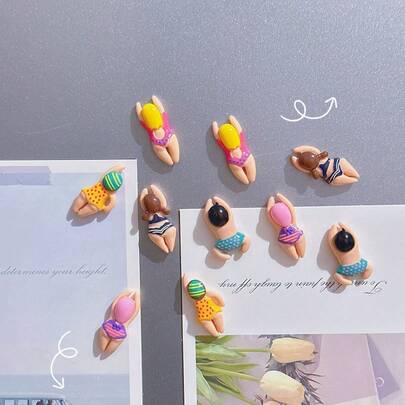 1/6/8/12 piezas Imanes de nevera de nadador mini y lindos, pegatinas de nevera de playa de resina realista, imanes decorativos creativos y pequeños para cocina, oficina, nevera, pizarra blanca, sujetar fotos/notas, decoración de fiesta de verano