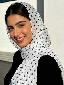 1 chiếc khăn choàng cổ nữ thanh lịch, tối giản, họa tiết chấm bi cổ điển, chất liệu chiffon mỏng, thoáng khí, thích hợp dùng che nắng. - trắng - Xem 2