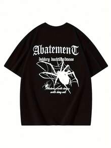 Women's King's Day Spider & Bat Anime Graphic T-Shirt In Thick Cotton, Gothic Print On The Back, Loose Fit, Casual Streetwear Style, Black Contrast, Summer - 黑色 - 查看 3