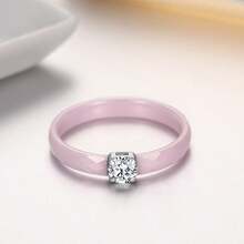 Pinannie Nhẫn đính ước tối giản 3mm dành cho nữ, nhẫn cưới bằng gốm sứ, nhiều màu sắc hồng, xanh lá cây, trắng, đen, đá Cubic Zirconia dễ thương, quà tặng trang sức cho người yêu. - Nhẫn Solitaire tối giản - Xem 18