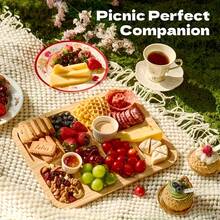 2pcs Party Plate Set(Plate +Cover) - Bamboo Cheese Tray With Clear Acrylic Lid | Portable Charcuterie Board For Camping, Parties, Restaurants | Holiday Appetizer & Snack Serving Tray, Can Be Used As Cutting Board, Party Snack Serving Plate, With Secure Lid, Includes Dinner - Multicolor - View 4