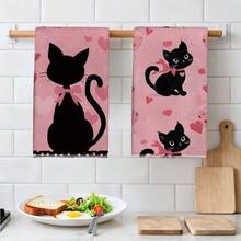 Kitchen Towels With Black Cat Patterns. The Size Is 40 * 60 Centimeters. Suitable For Use As Kitchen Decoration Or A Great Gift. They Can Be Used For Cleaning And Drying Items, As Well As For Home Decoration. Suitable For Various Purposes In Kitchens And Restaurants, It Is An Ideal Kitchen Utensil. - Multicolor - View 12