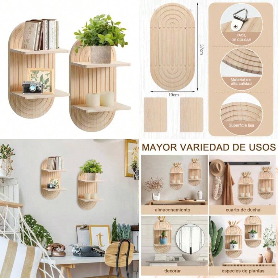 QICHEN 2 Repisas Flotantes de Pared EstantesFlotantes Modernos Minimalistas Repisas Flotantes 2 Piezas Estantes flotantes montados en la Pared Ideal para Sala de Estar Color de Madera 2 Capas - como en la imagen - Ver 1