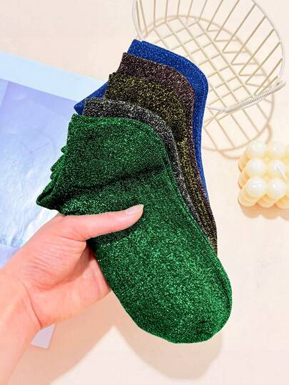 5 đôi tất nữ đính kim sa lấp lánh, thời trang cá tính, gợi cảm, màu tối, mỏng, thích hợp cho mùa hè.