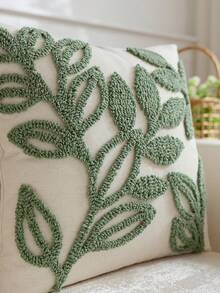 1pc Modern Minimalist Green Leaf Embroidered Velvet Throw Pillow Cover, Fresh Botanical Decor Cushion Case For Indoor, Suitable For All Seasons, Pillow Insert Not Included - Green - View 6
