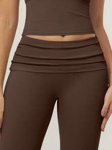 TimeOff 1 Set Women's Solid Color V-Neck Backless Removable Padded Camisole And Flared Leg Pants Sports Suit - Brown - View 6
