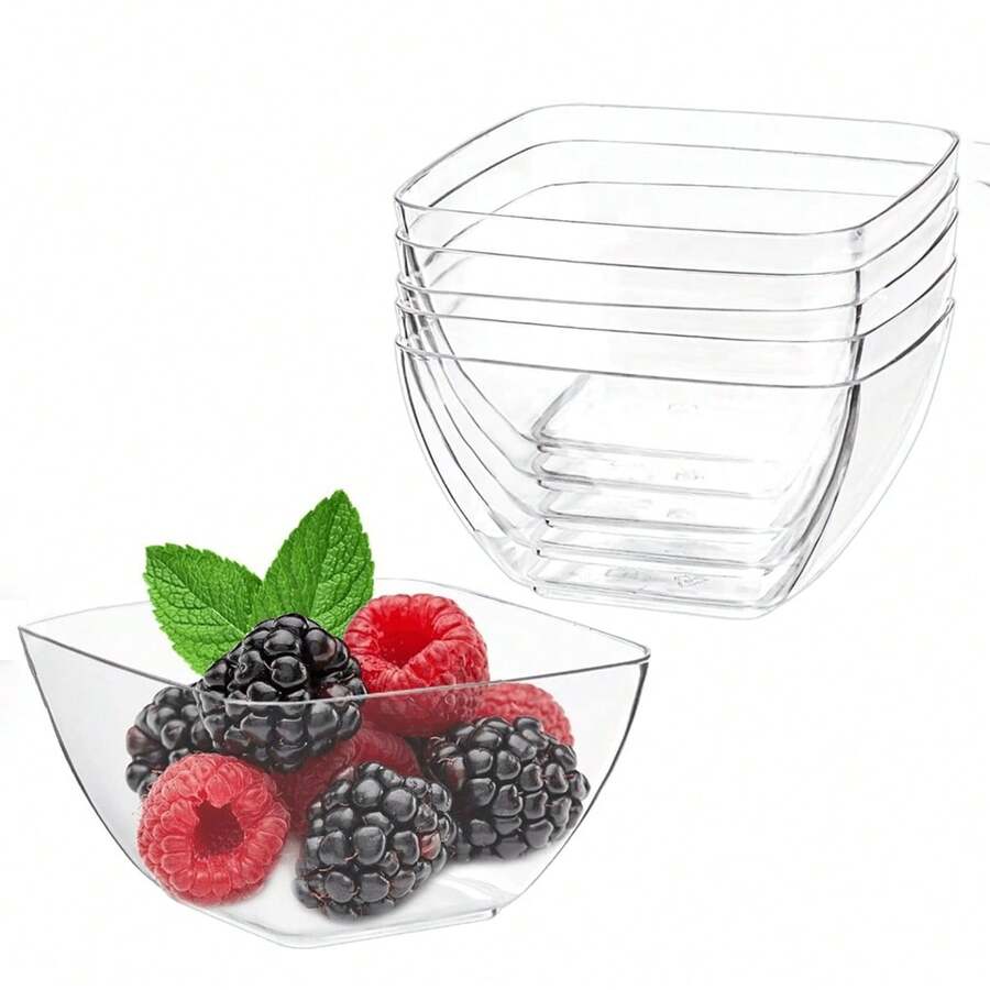 50pcs/100pcs Mini Dessert Bowls, Mini Transparent Jelly Cups, Square Yogurt Cups, Reusable Fruit Ice Cream Cake Pudding Cups, Party Transparent Plastic Pudding Appetizer Cups, Small Reusable Serving Bowls, Ideal For Birthday, Party Events, Quality Life Choice