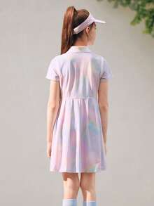 Balabala 2026 女童 Polo 風格快乾透氣修身運動夏季洋裝 - 紫色調 - 查看 3