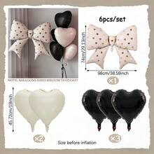 6pcs/Set Bow Decor Balloon Set, With Heart-Shaped Balloons And Printed Bow Balloons, Suitable For Birthday, Confession, Proposal, Engagement, Wedding, Bachelorette Party, Anniversary, Bridal Shower, Valentine's Day - Multicolor - View 12