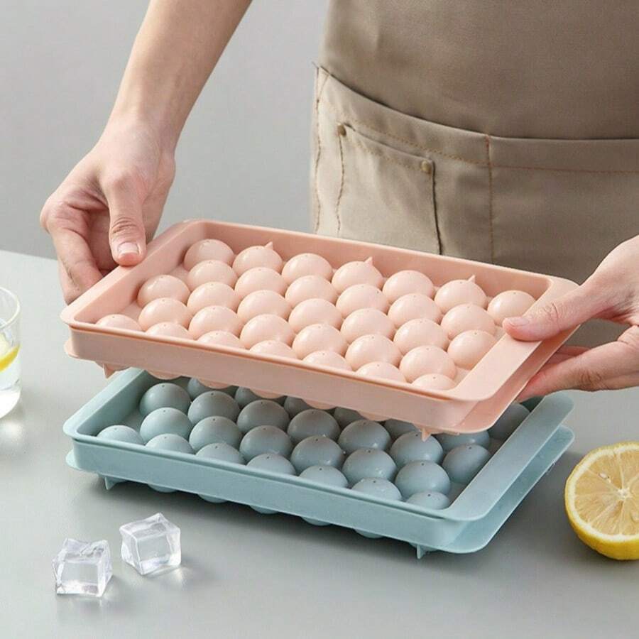 Creative Round Ice Ball Mold – Sphere Chilling Tray For Drinks, Coffee, Juice & DIY Beverages, Easy Release Design For Home, Parties & Everyday Use - Blue and Pink - View 1