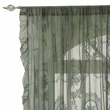French-Style Pastoral Lace Sheer Curtains For Living Room, Bedroom, Balcony, Bay Window, Semi-Blackout Window Curtain With Ruffle Trim - Hoa gương tròn màu xanh lá cây - Xem 5