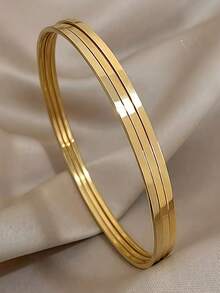 18K Gold Plated Stainless Steel Bracelet For Women, Fashionable Luxury Minimalist Basic Style Jewelry, Waterproof - Gold - 6.0 - 6.5 - View 1