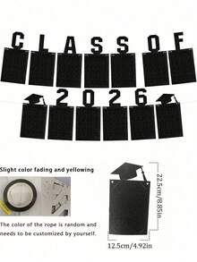 13pcs/Set 2026 Graduation Party Decorations, 2026 Graduation Photo Backdrop Banner - Large 10ft, 2026 Felt Banner For 2026 Graduation Party Decorations, Classroom Decor To Celebrate Unforgettable 2026 Graduation Party - Black - View 5