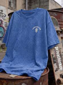 Unisex 230 GSM Heavyweight T-Shirt - Retro Distressed Short Sleeve Top With Tree Design, Made Of 100% Cotton, Relaxed Fit, Premium Quality, Urban Fashion  Casual Modest Topswhimsical Clothes Oversized - màu xanh hoàng gia - Xem 2