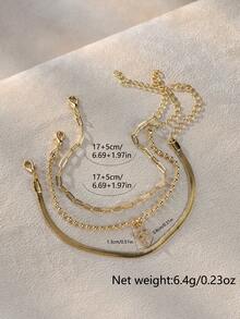 3pcs Set Minimalist Multi-Layer Gold-Tone Bracelets, Niche Stainless Steel Blade Chain, Copper Bead Chain And Cross Zirconia Chain With Cross Copper Pendant Layered Bracelet Jewelry Gift For Women (Bead Quantity And Chain Loops Randomly Assorted) - Gold - View 6