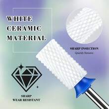 1pc Ceramic Cylindrical Nail Drill Bit, 3/32" Shank, Flat Top, Suitable For Acrylic Nail Polish Removal, Manicure Tool - Baby Blue - View 5
