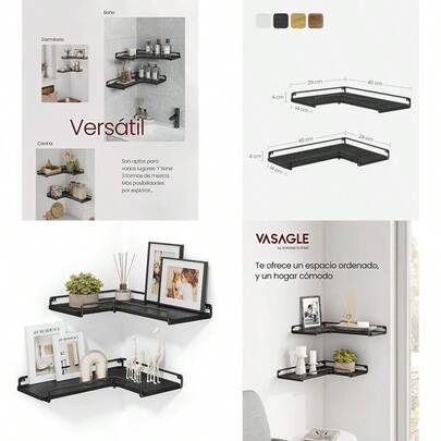 VASAGLE Estantes de Esquina en Forma de L Juego de 2 Estantes Flotantes para Dormitorio Salón Cocina MLLS831B22