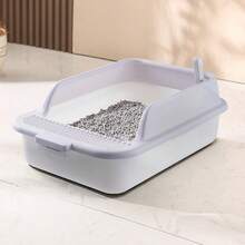 Durable Cat Litter Box With High Wall Design Semi-Enclosed Structure Included Scoop Small Medium Large Cats Rabbits - Grey - View 7