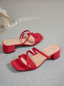 Black High Heel Sandals, Women's Elegant Black Thick Heel Sandals For Summer - Red - View 5