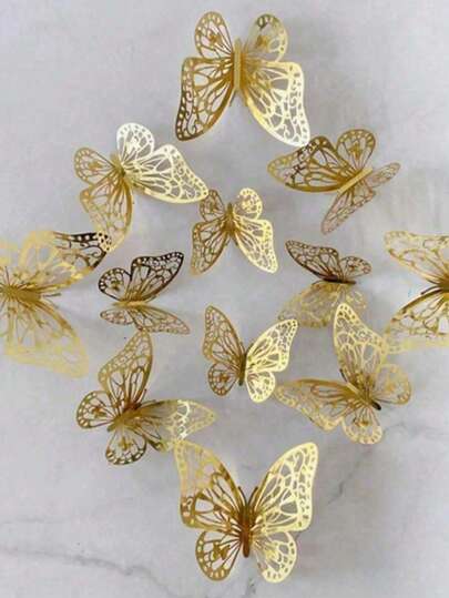 Set de 12/48/72 piezas de pegatinas de pared de mariposas 3D huecas, decoración de pasteles, decoración de bodas, decoración de salas de estar, decoración del hogar, pegatinas de mariposas, decoración para fiesta de revelación de género, decoración de paredes, pegatinas personalizadas