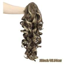16 Inch Claw Clip Ponytail Extension, Ombre Brown Blonde Curly Synthetic Hairpiece For Women, Natural Wavy Drawstring Ponytail Hair Extensions For Daily Party - 彩色 - 查看 2
