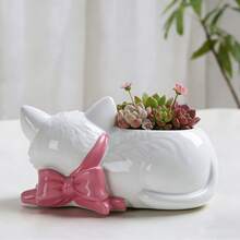 1个猫形多肉植物盆栽硅胶模具，可重复使用，适用于DIY工艺品，兼容水泥、蜡、石膏、树脂等材料，易于脱模。 - 貓 - 查看 7
