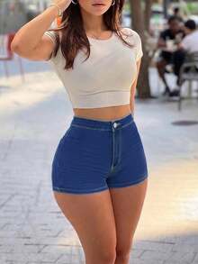 Y2K Streetwear Summer Hot Denim Shorts - Distressed With Rolled Up Hems - 深色洗水藍2 - 查看 3