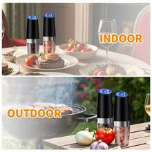 2pcs Gravity Electric Pepper And Salt Grinder Set, Adjustable Thickness, Battery Powered, With LED Light, One Handed Automatic Operation - Black - View 8
