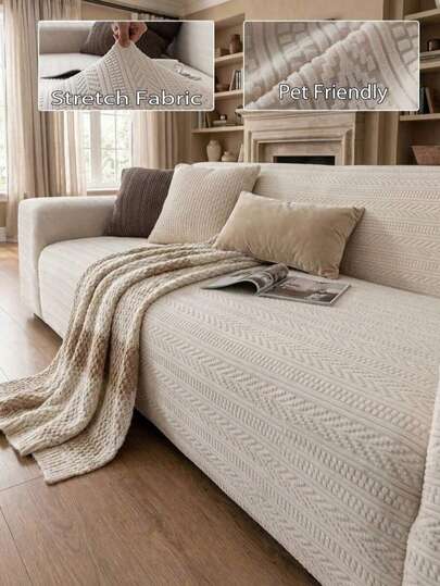 1pc Bohemian Style Wheat Pattern Jacquard Sofa Cover, Elastic Expandable Full Wrap Sofa Slipcover, Solid Color, Scratch-Resistant, Dust-Proof, Dirt-Resistant, Pet-Friendly Sofa Protector, Suitable For 1, 2, 3, 4 Seater Sofas And L-Shaped Sofas, Usable In All Seasons, Suitable For Bedroom, Study, Dining Room, Living Room Sofa Decor And Furniture Protection, Machine Washable