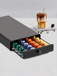 Drawer-Style Coffee Capsule Organizer – Black Metal Capsule Organizer With Sliding Drawer, Holds Up To 40 Capsules, Space-Saving, Suitable For Kitchen Coffee Countertops. - Multicolor - View 7