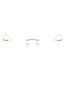 1 par de gafas de mujer con montura metálica dorada y patas delgadas, estilo de negocios con lentes transparentes - transparente - Ver 3
