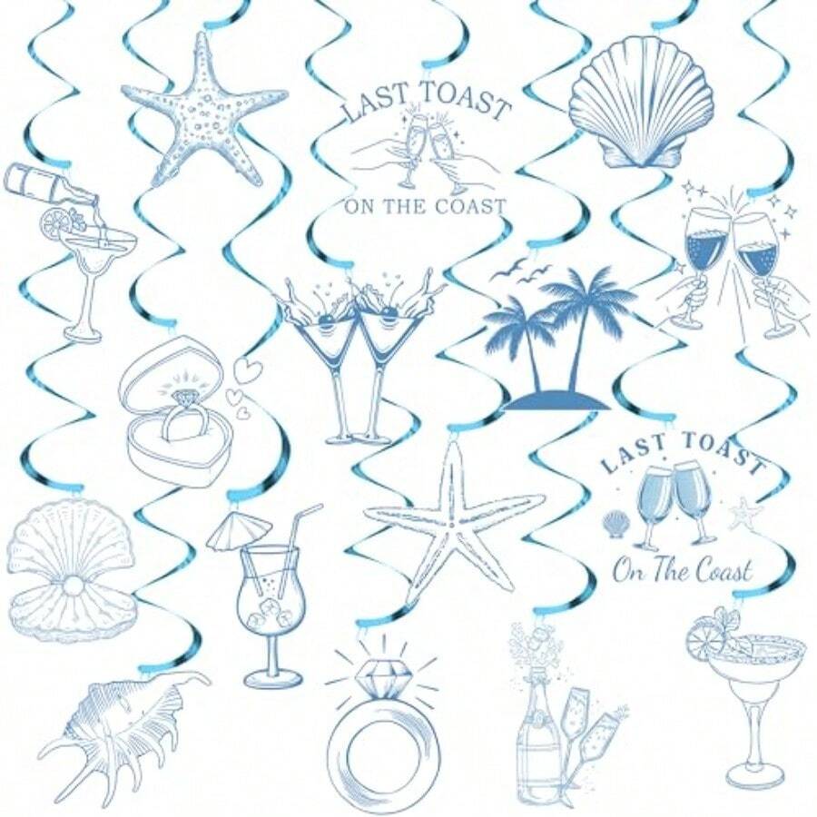 20Pcs Coastal Beach Theme Hanging Swirls For Last Toast On The Coast Bachelorette Decorations Beach Bachelorette Party Hanging Streamer Decorations For Coast Bridal Shower Bachelorette Supplies - như hình - Xem 1